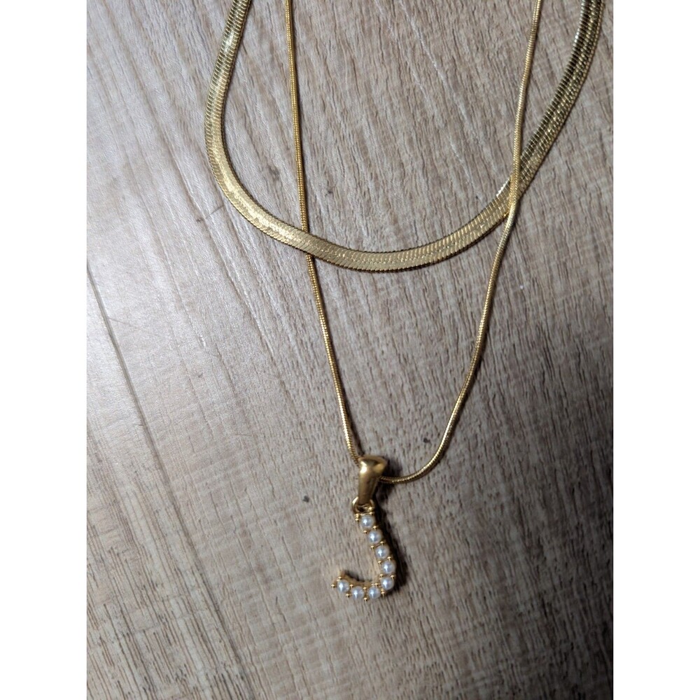 NEW Love Aero Layered Pearl "J" Necklace Waterproof Tarnish Free Gold Plated 90$ - Picture 5 of 6